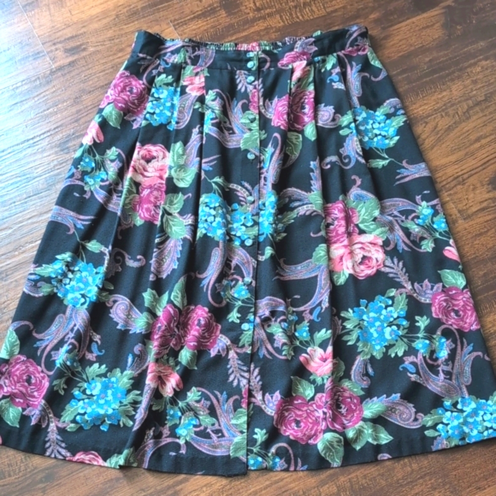 Vtg 90's Floral Button Down Midi Skirt High Waisted Feminine Cottagecore L/XL - Picture 2 of 13